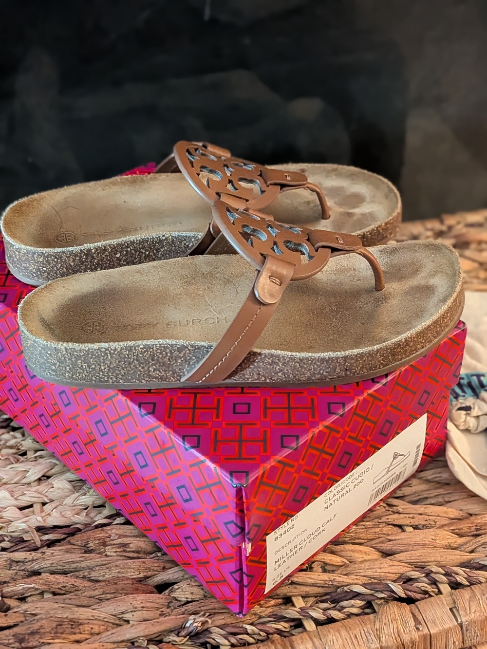 Tory Burch Tan Miller Leather Logo Thong Sandals - Picture 5 of 7